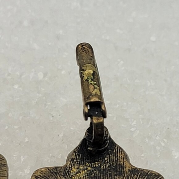 Vintage Brass Crystal  Amber Rectangle Drop Earrings 1.25 in Leverback Pierced - Picture 7 of 8